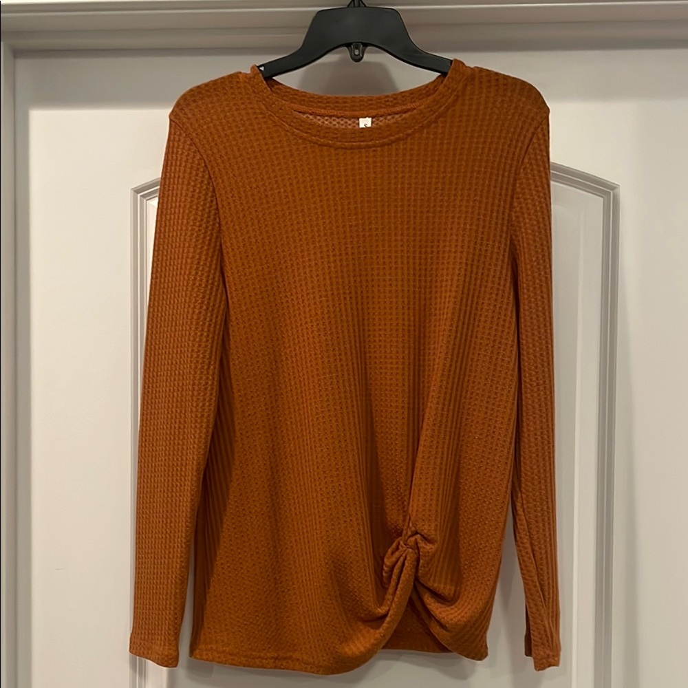 Amazon Essentials Orange Long Sleeve Ribbed Blouse
